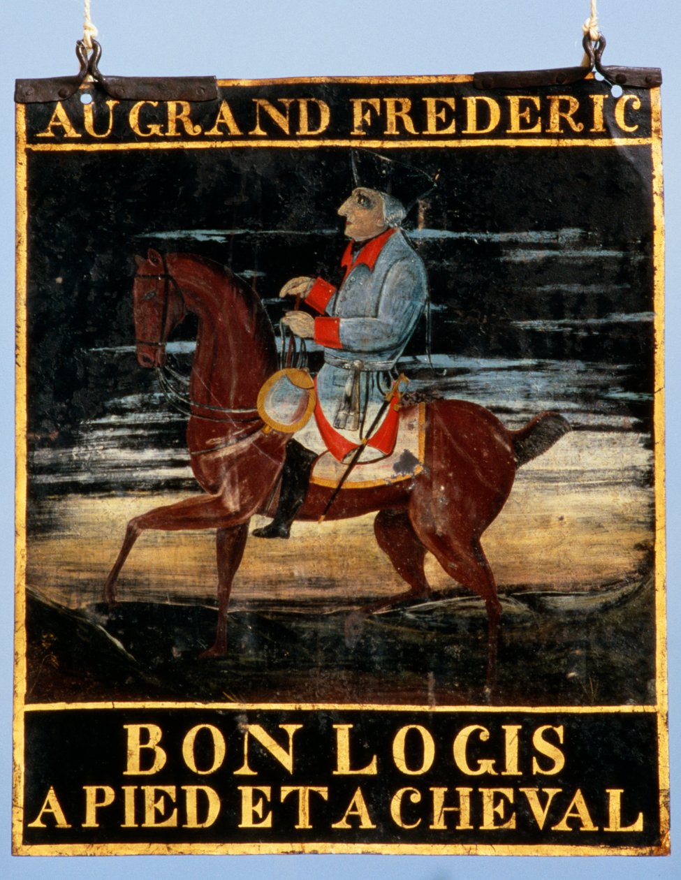 Veiviser med Fredrik den store til hest for Inn Le Cadiot, sent på 1700-tallet (malt metall) av German School