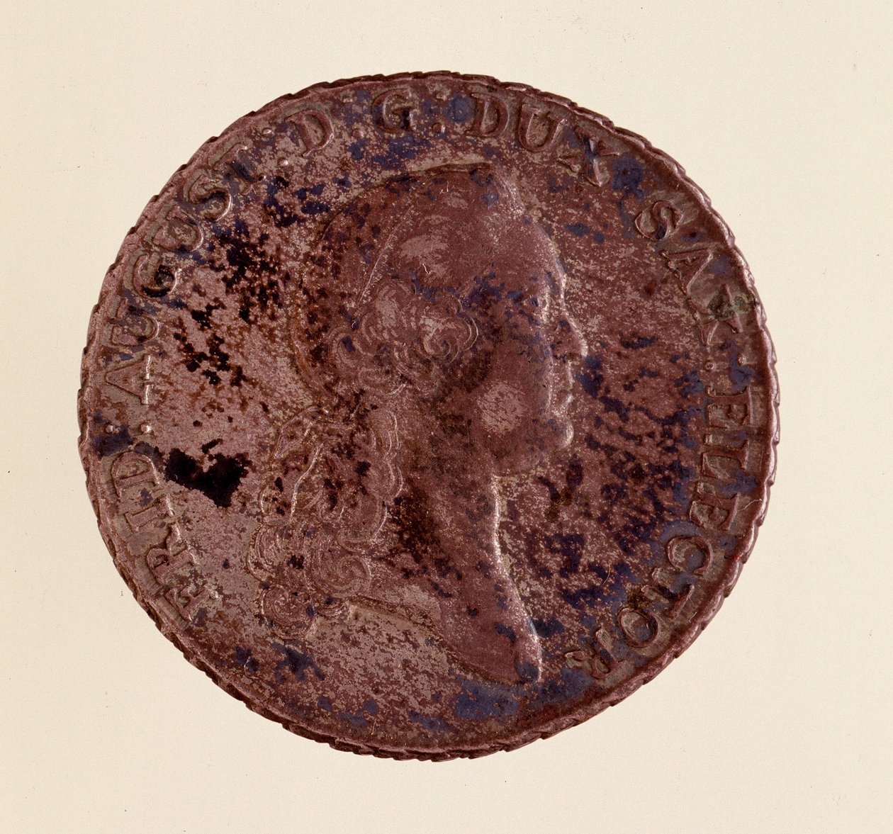 Sølvmynt (thaler) fra Sachsen: regjering av Frederick Augustus I av Sachsen (Frederic Auguste I av Sachsen) (1750-1827). Diam. 3,9 cm Napoli, museo archeologico av German School