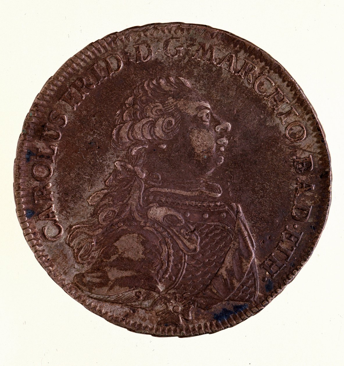Sølvthaler (taler) av Charles Frederick, storhertug av Baden (1728-1811) (Charles I av Baden) 1766 Diam. 3,9 cm Napoli, museo archeologico av German School