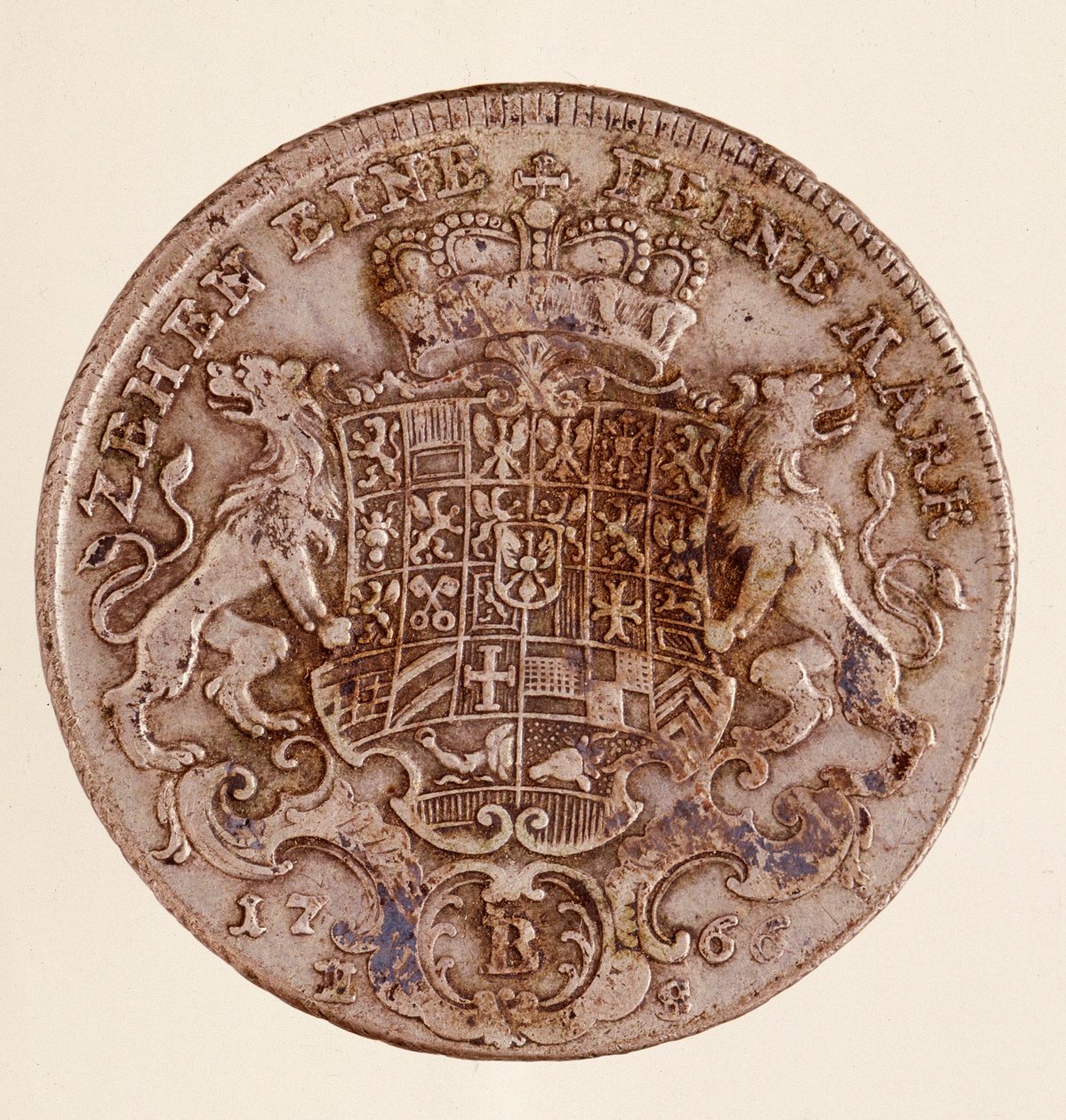 Sølvthaler (taler) av Frederick Christian, markgreve av Brandenburg-Bayreuth (Frederic V Christian de Brandenburg-Bayreuth (Brandenburg Bayreuth) (1708-1769) 1766 Diam. 4 cm Napoli, museo archeologico av German School