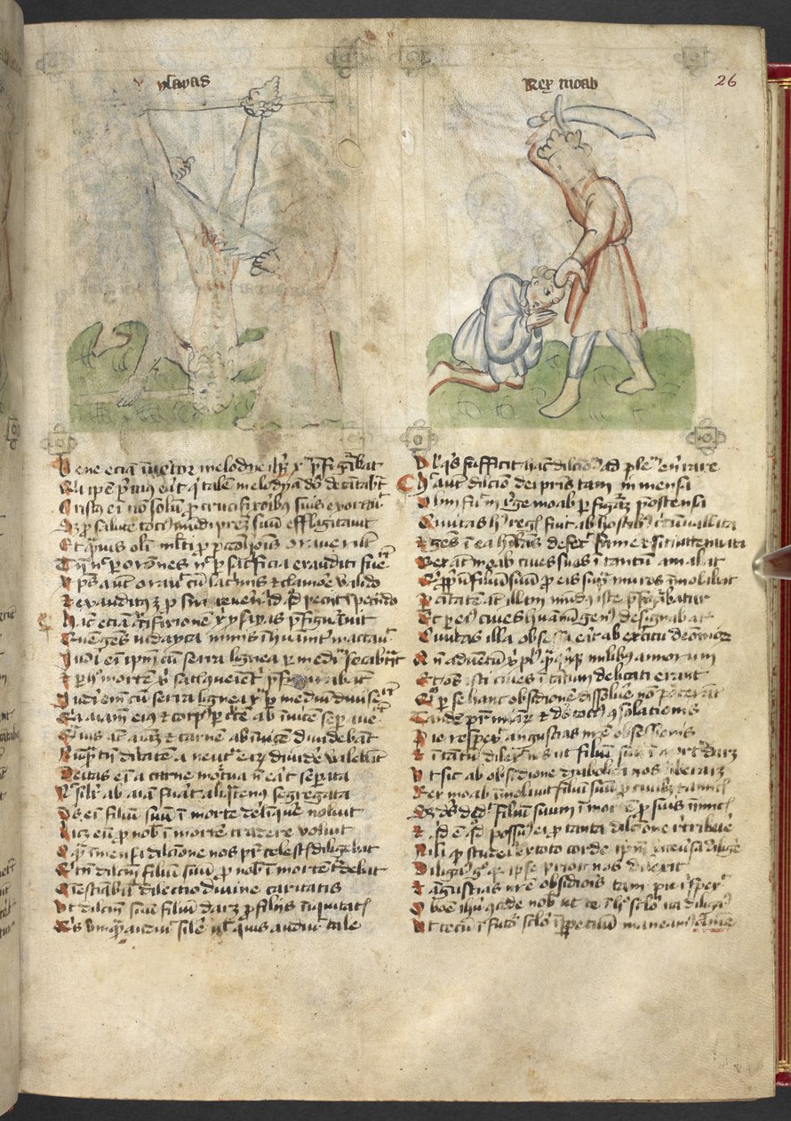 Sloane 361, f.26 Jesajas martyrium; Kong Moab ofrer sønnen sin, fra 