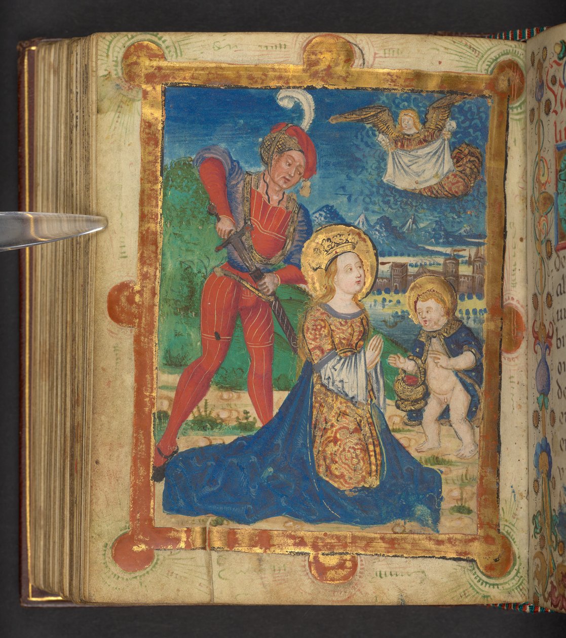 St. Dorothys martyrium, Add. MS 24153, f.117v (blekk og farge på pergament) av German School