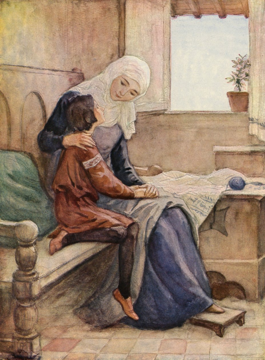 Frans av den hellige Frans og moren hans (fargelitografi) av German School