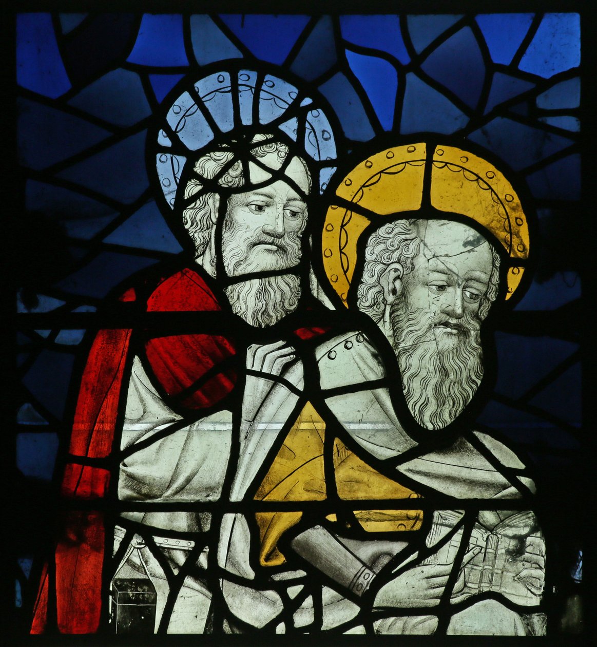 St. Matteus og en annen apostel ved Jomfru Marias død (farget glass) av German School
