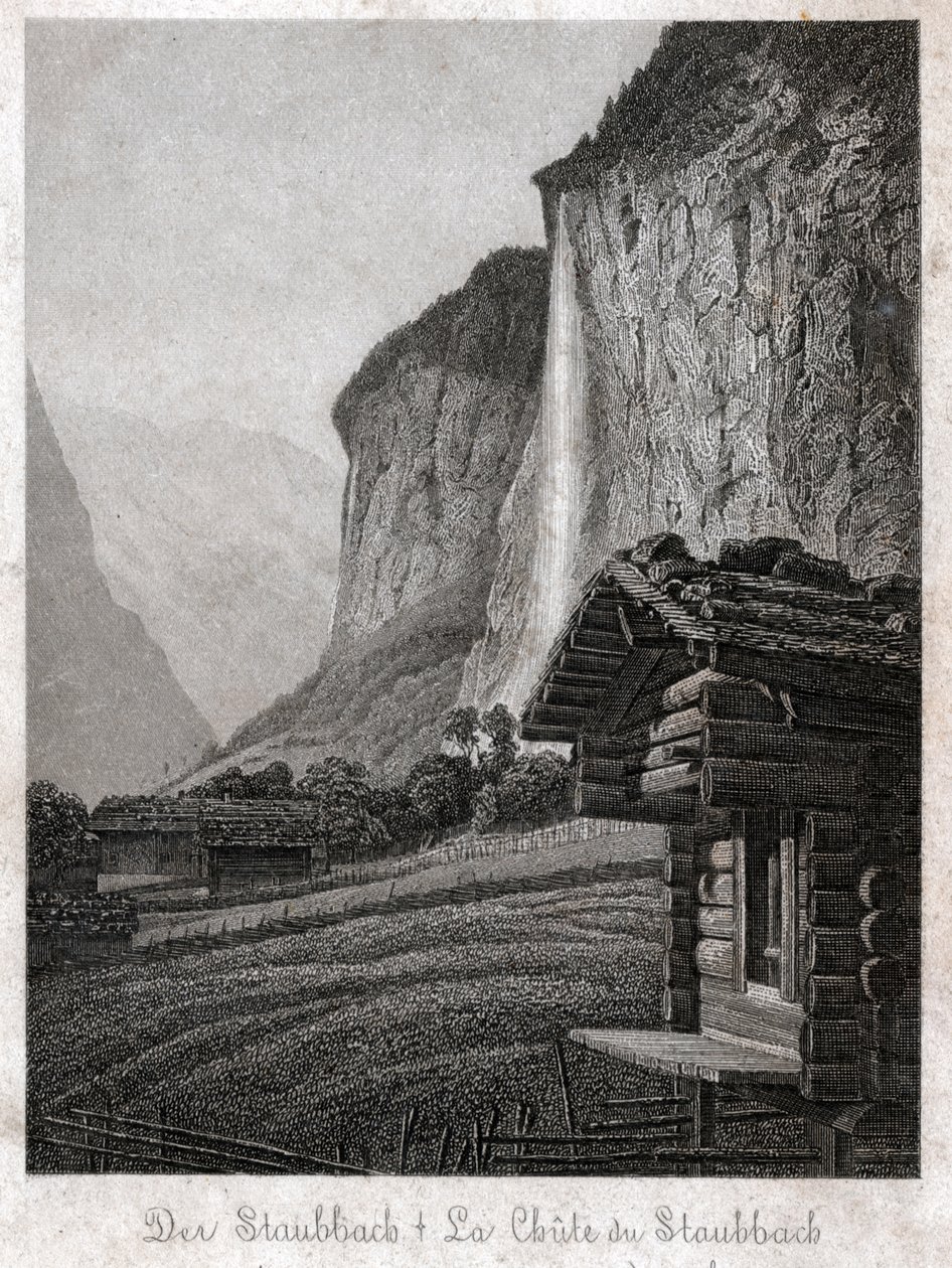 Staubbach-fossen. (gravering, ca. 1830) av German School