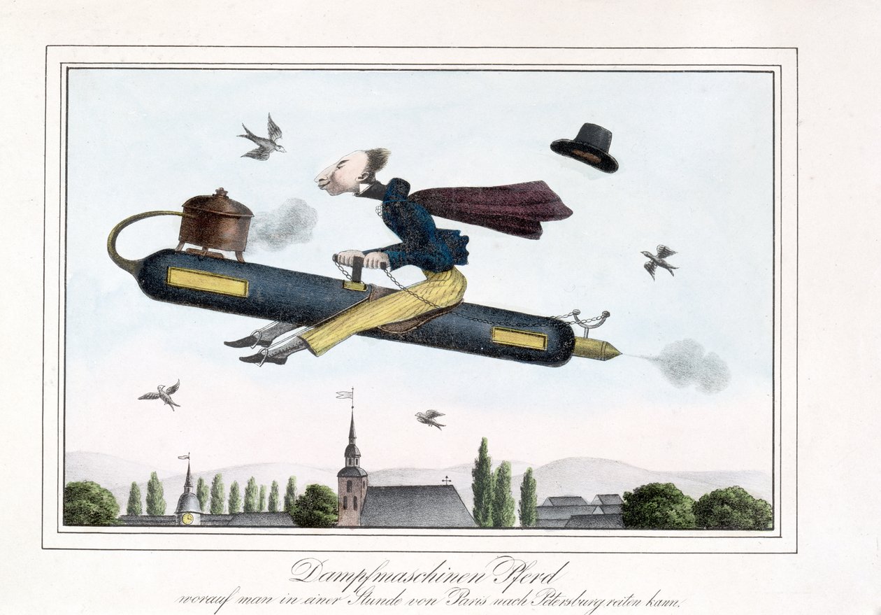 Dampdrevet flyging, 1829-45 (farget lito) av German School