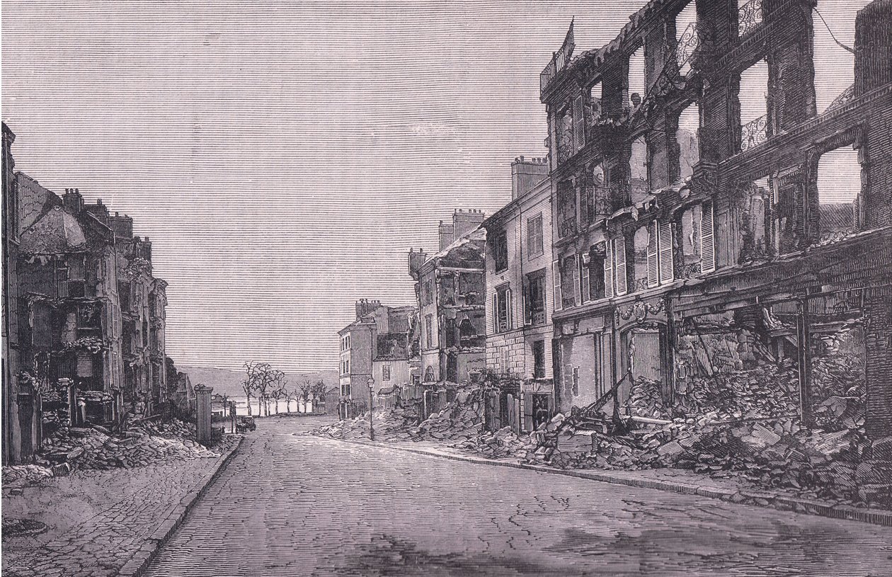 Street in St Cloud, Cassells historie om krigen mellom Frankrike og Tyskland utgitt av Cassell and Company Limited, ca. 1890 (litho) av German School