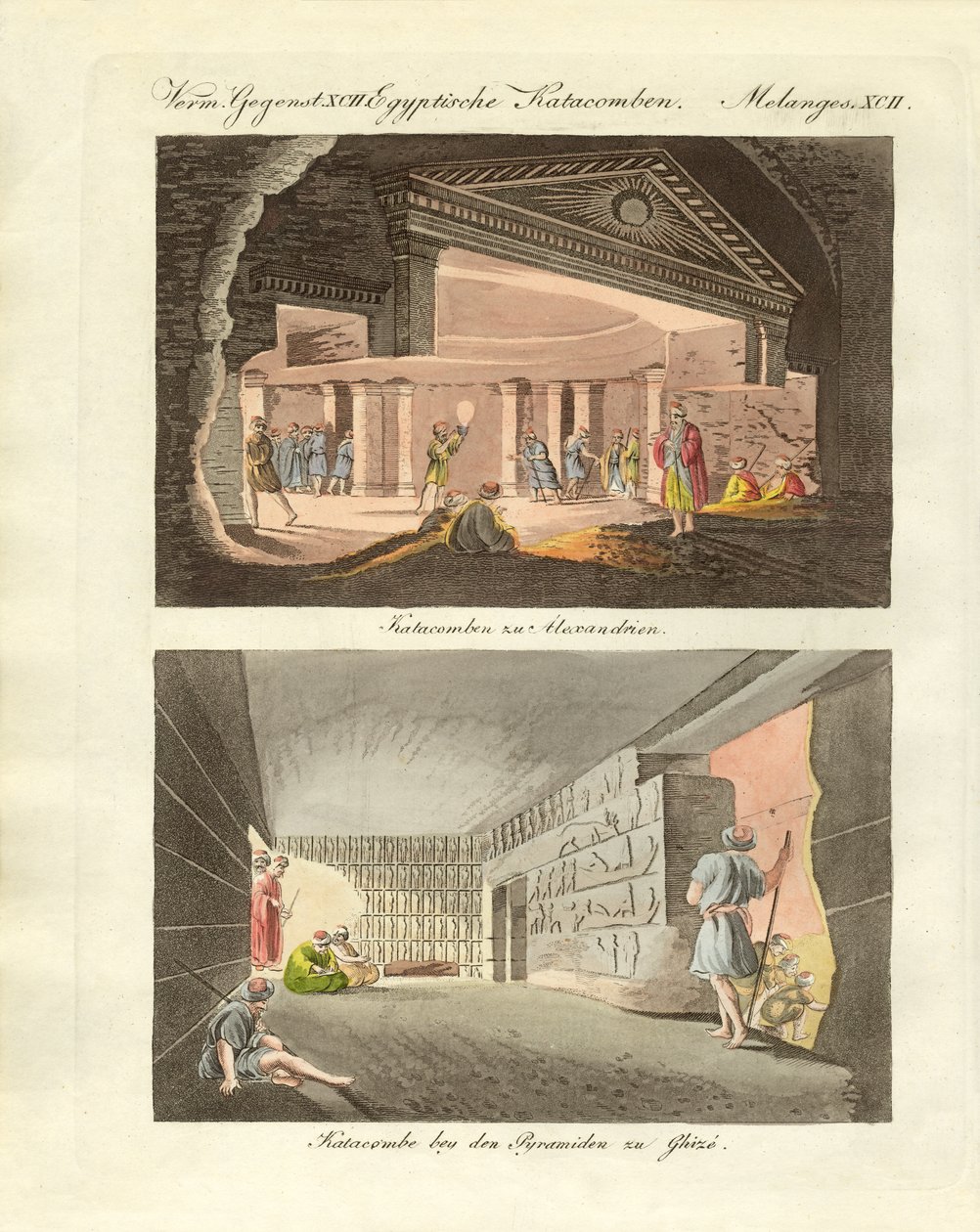 Underjordiske kuriositeter i Egypt (farget gravering) av German School