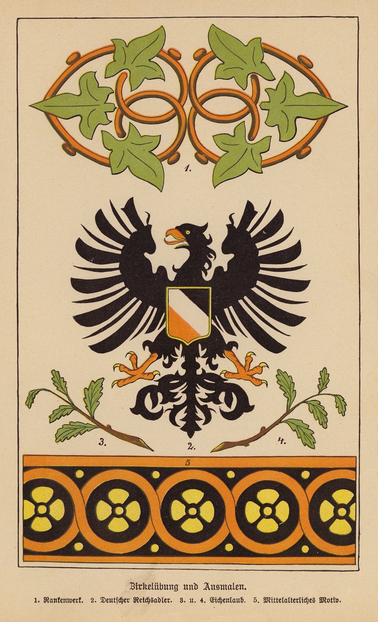 Symboler, emblemer og motiver (fargelitografi) av German School