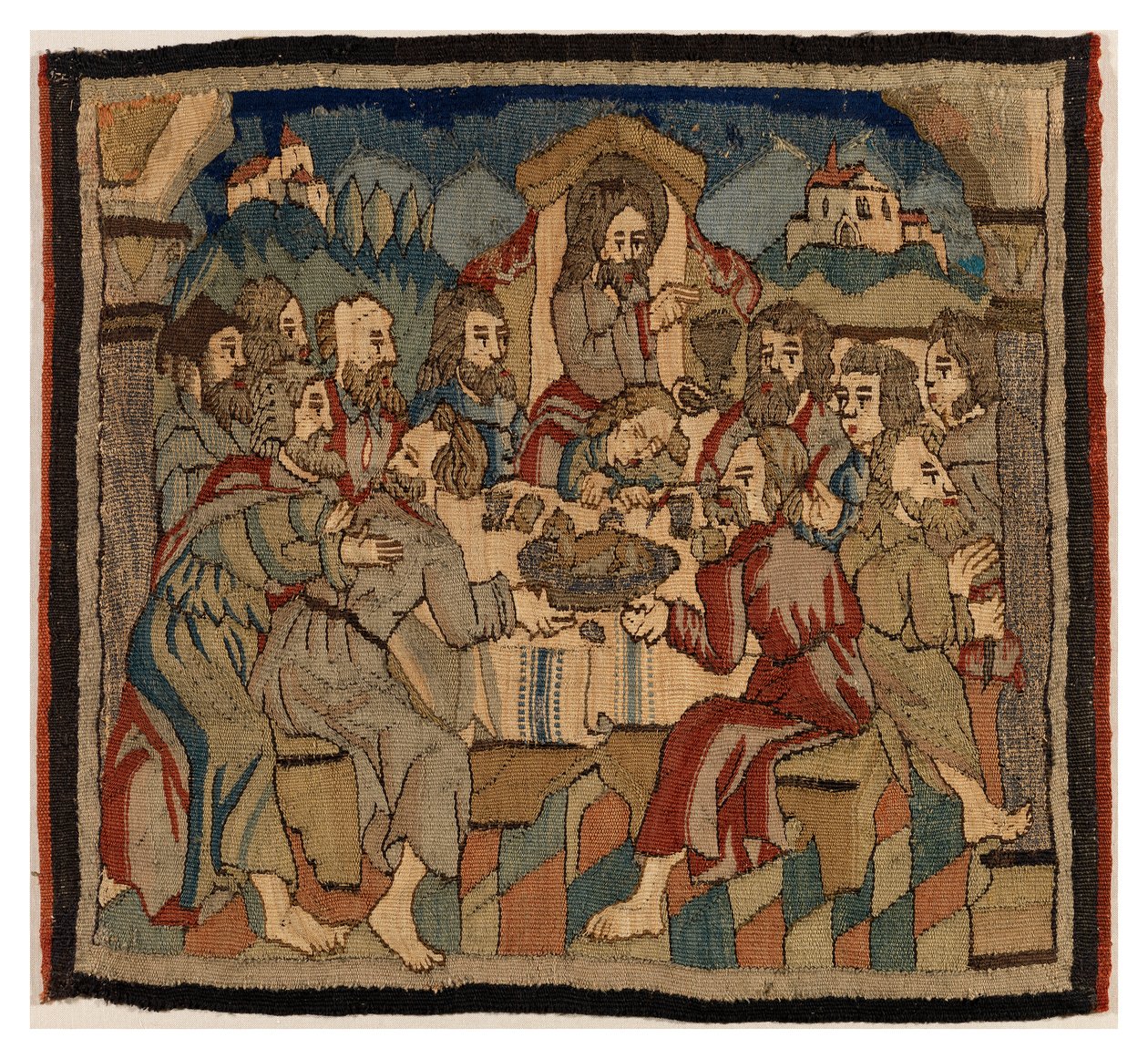 Tapetpanel med scener fra lidenskapen fra et antependium, fra Øvre Rheinland (ull og lin) av German School