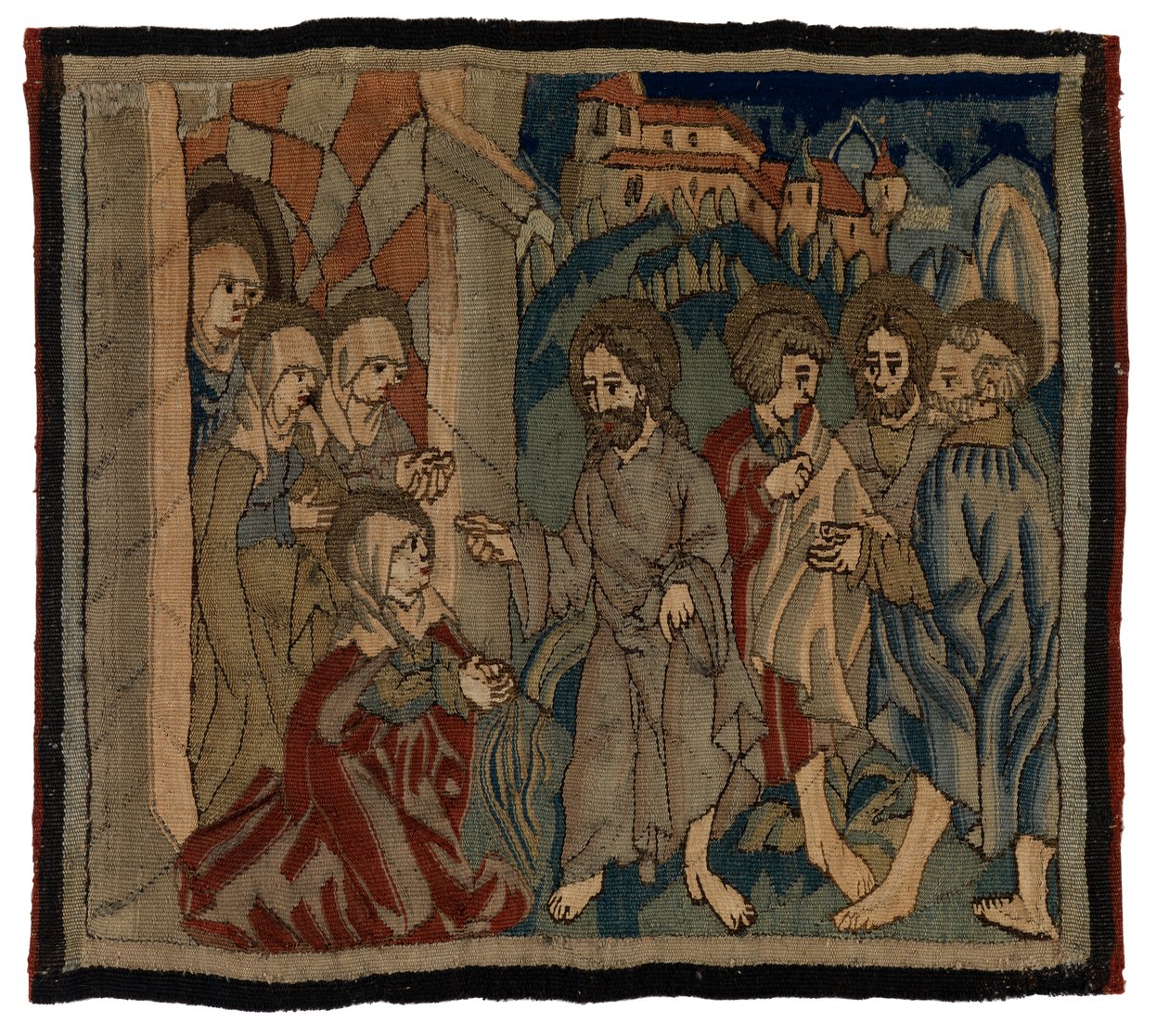 Tapetpanel med scener fra lidenskapen fra et antependium, fra Øvre Rheinland (ull og lin) av German School