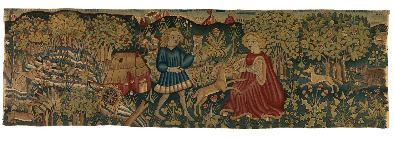 Tapetstripe som viser Virgin and Unicorn, muligens fra Arras av German School