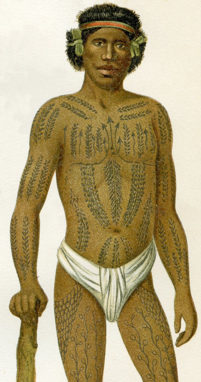 Tatoveret mann fra Carolineøyene, 1894 av German School