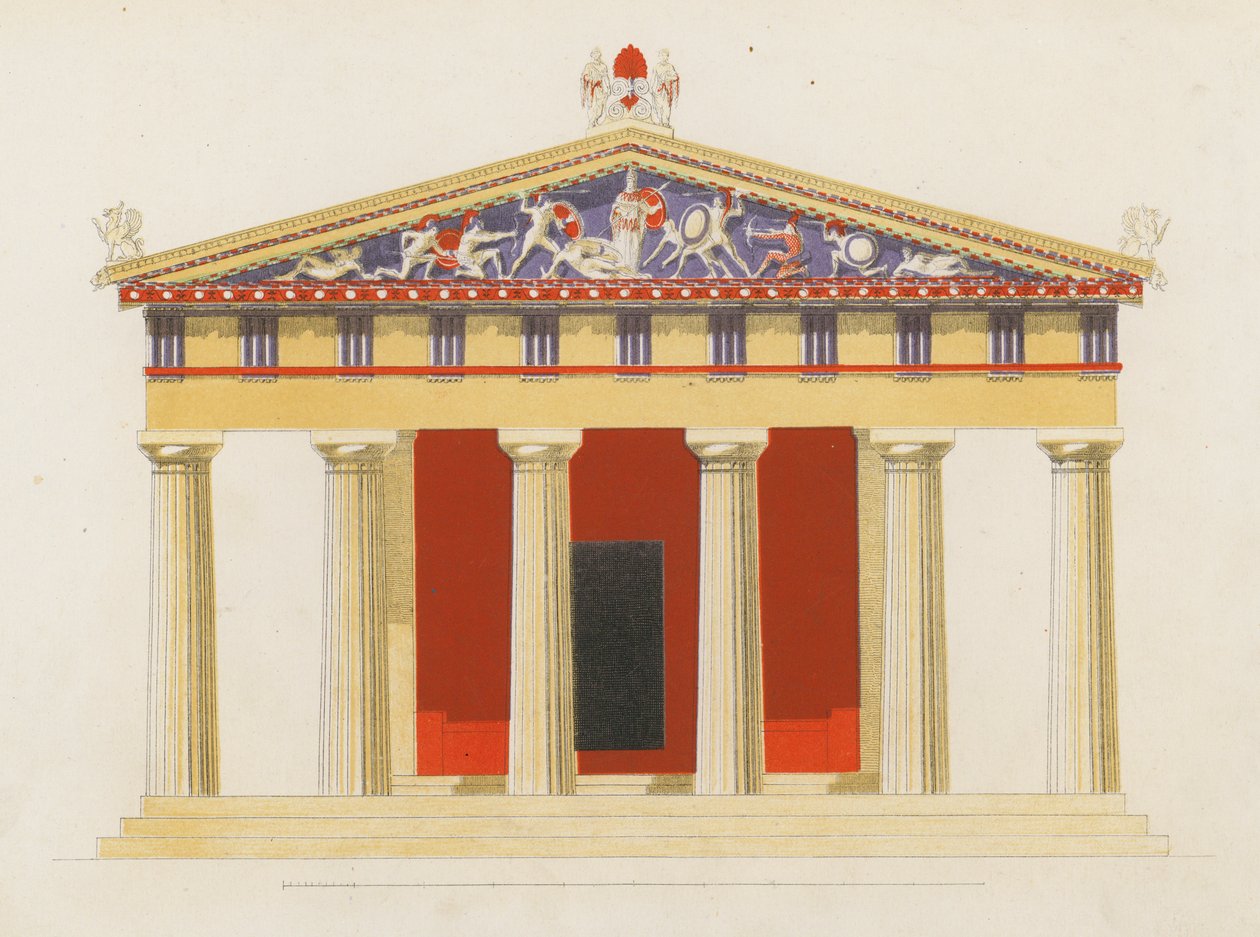 Aphaia-tempelet, Aegina, Hellas (fargelitografi) av German School