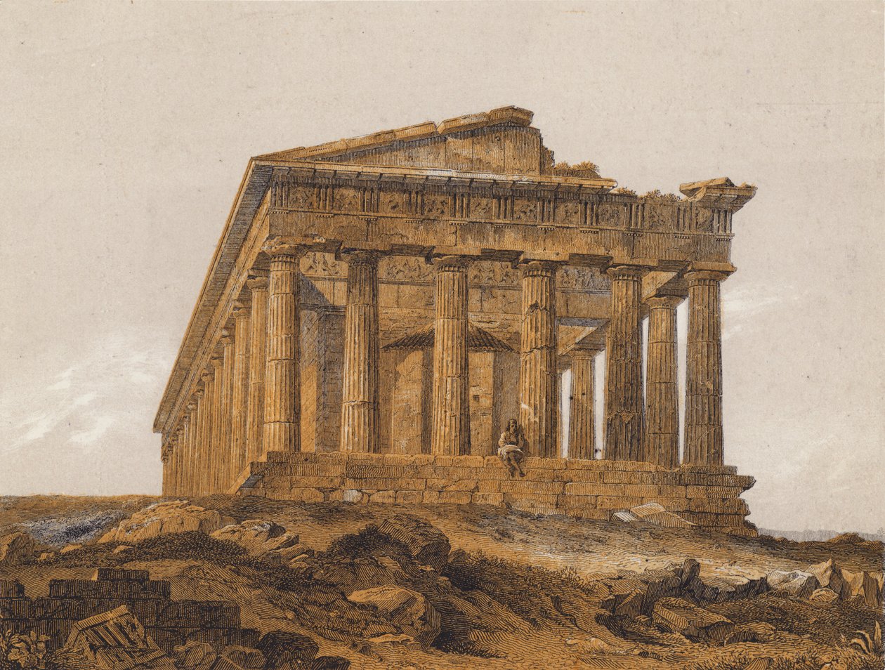 Hefaistos-tempelet, Athen, Hellas (fargelitografi) av German School