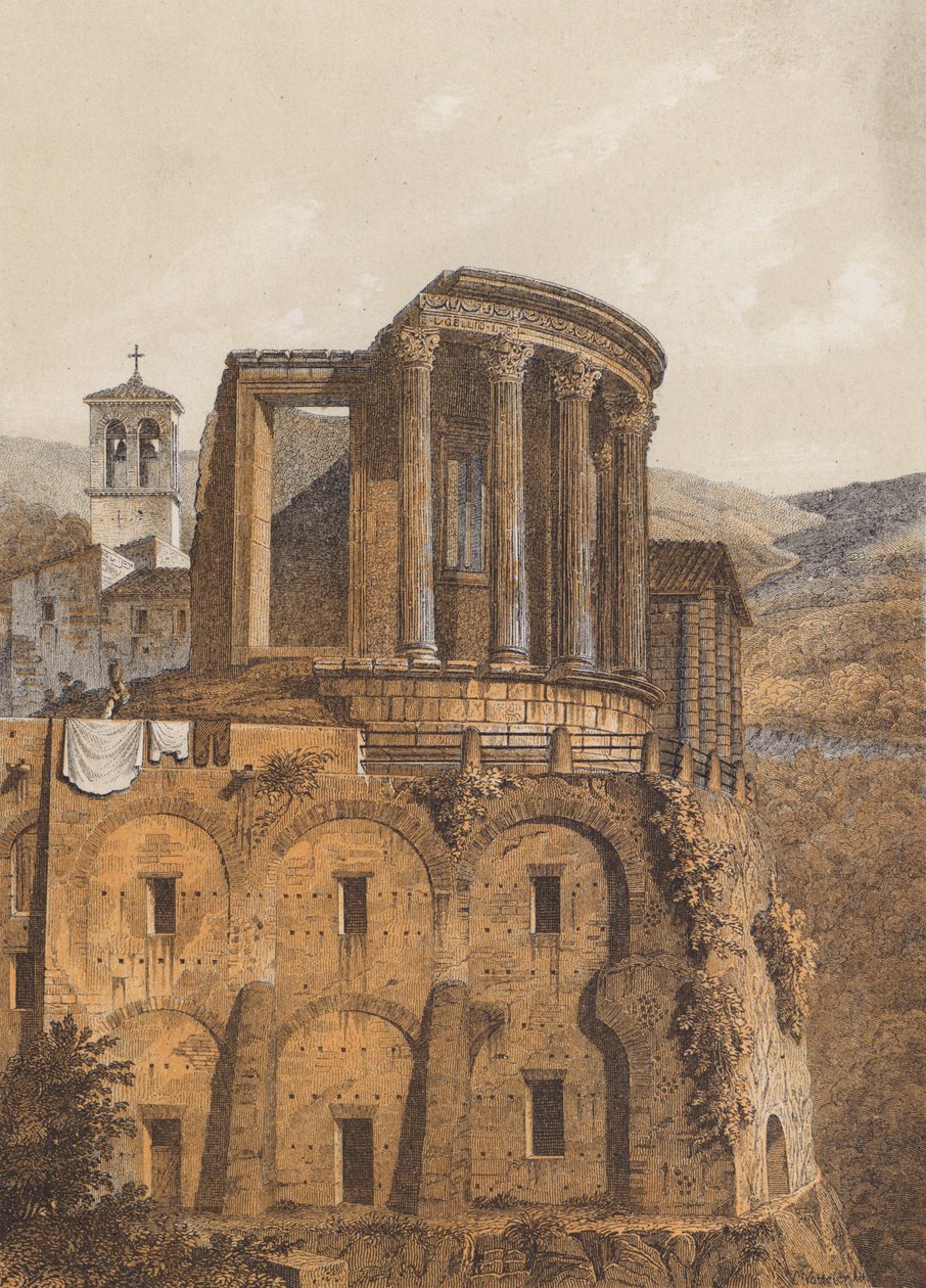 Vesta-tempelet, Tivoli, Italia (fargelitografi) av German School