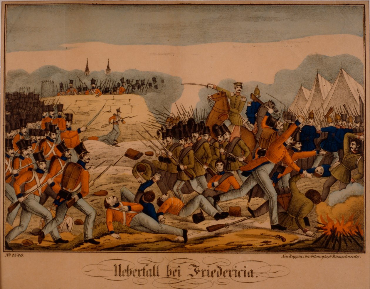 Slaget ved Fredericia under den første Schleswig-krigen, 6. juli 1849, Neuruppiner Bilderbogen, utgitt av Oehmigke & Riemschneider, ca. 1850 av German School