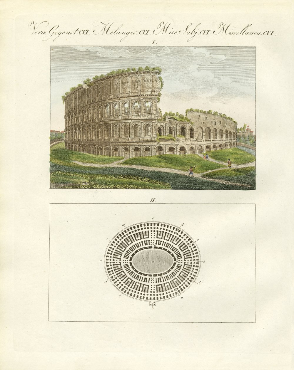 Colosseum eller amfiteateret til keiser Flavius Vespasianus (farget gravering) av German School