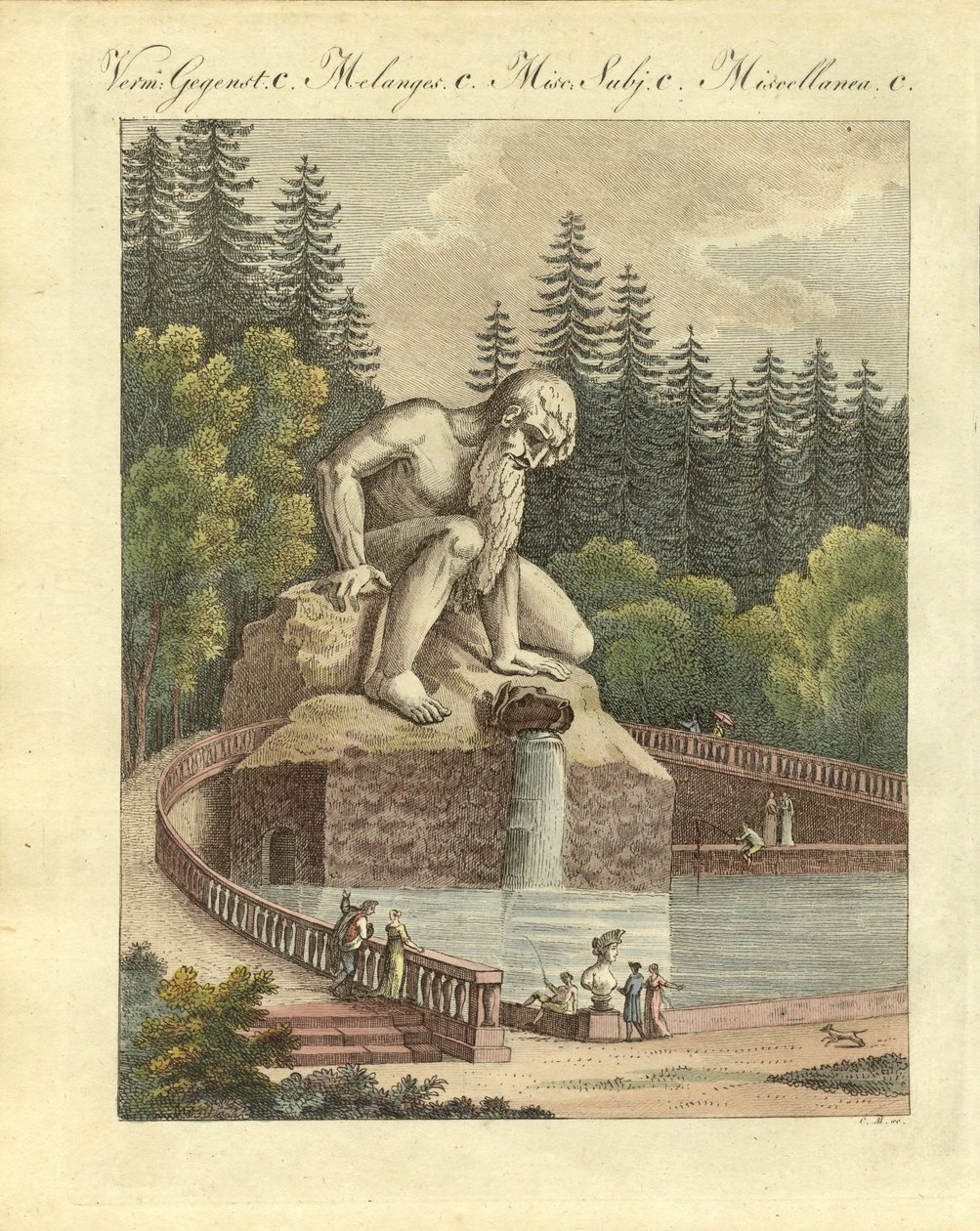 Kolossen i hagen til Palace Pratolino nær Firenze (farget gravering) av German School