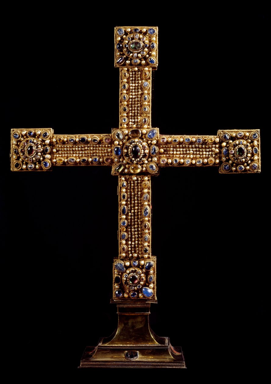 The Cross of the Empire (Reichskreuz) laget av gull, steiner og perler av tysk produksjon. Debut 1000-tallet Dim. 71x77 cm Wien, Kunsthistorisches Museum - The Cross of the Holy Roman Empire (Reichskreuz) belagt med bladgull og dekorert med g av German School