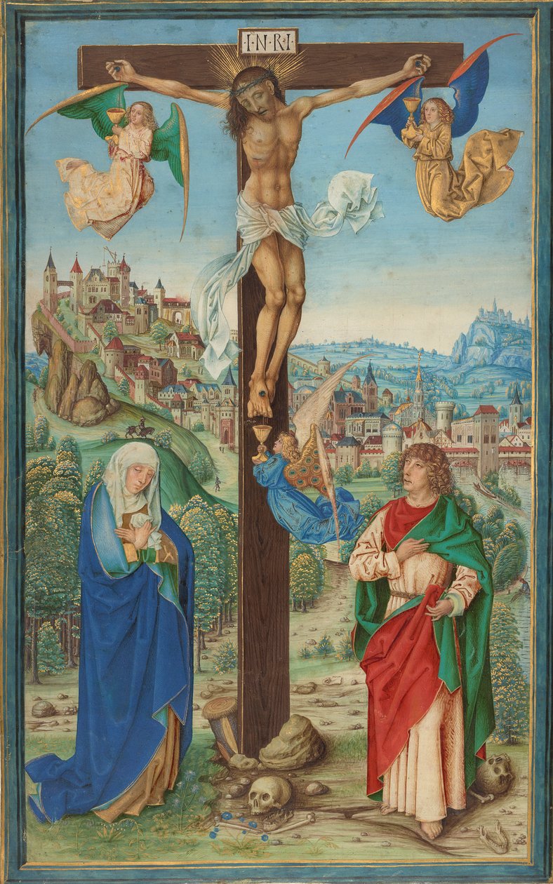 Korsfestelsen, slutten av 1400-tallet (tempera og gull på pergament) av German School