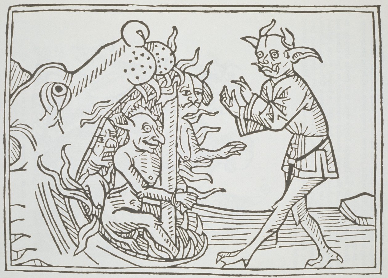 The Devil Belial before the Gates of Hell, fra Das Buch Belial, utgitt i Augsburg, 1473 av German School