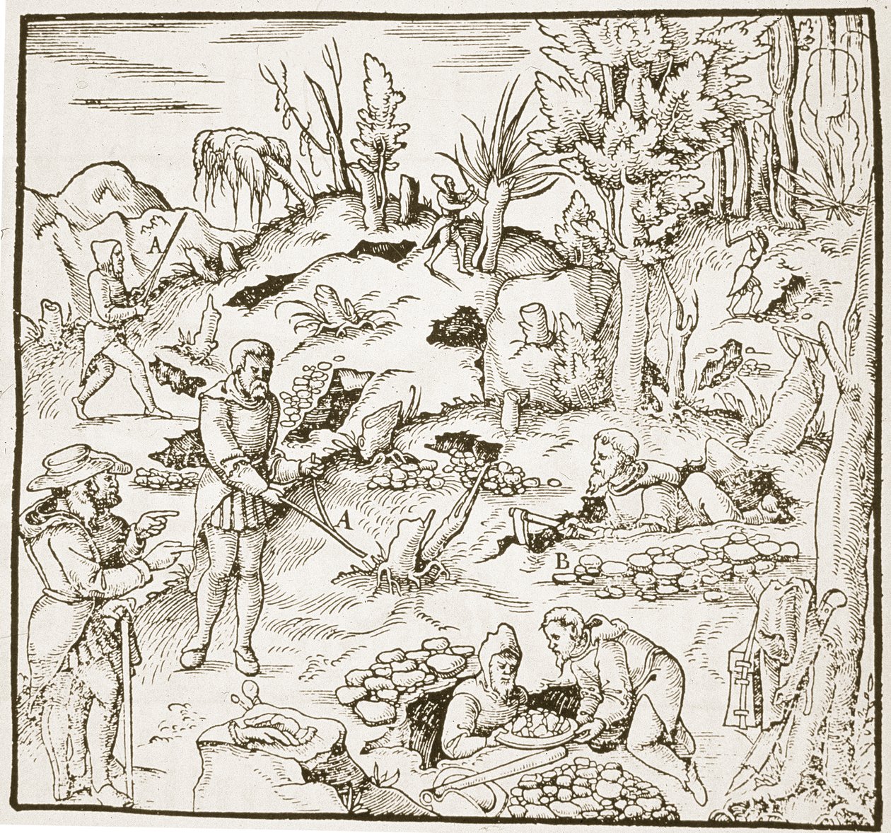 The Divining Rod, fra Bergwerk Buch av Georg Agricola, Frankfurt 1580, illustrert i en History of Magic, utgitt sent på 1800-tallet av German School