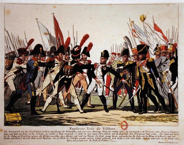 The End of Napoleon (1769-1821) som general i 1815 (farge litho) av German School