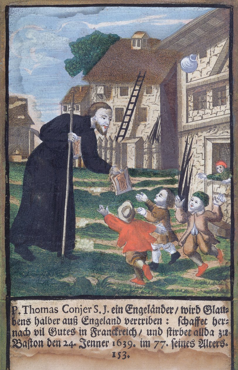 The Father Jesuit Thomas Conjer som evangeliserer Frankrike, fra The Jesuits Martyrology, 1688 av German School
