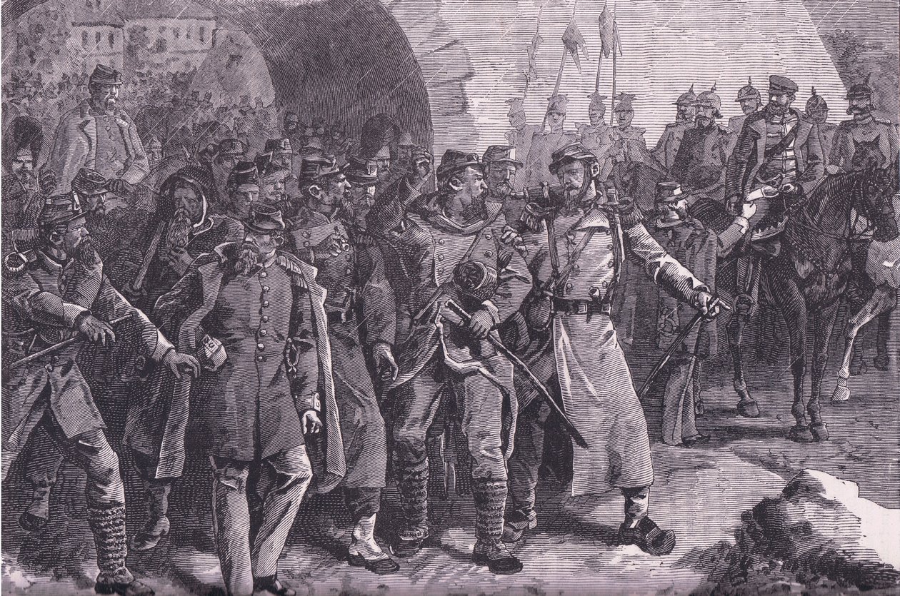 Den franske hæren forlater Metz, Cassells History of the War between France and Germany utgitt av Cassell and Company Limited, ca. 1890 (litho) av German School