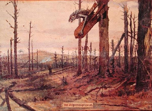 The Ghost of the Argonne Forests, ca. 1914-18 (olje på lerret) av German School
