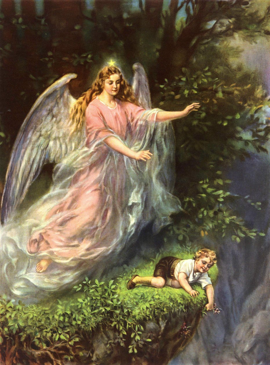 The Guardian Angel. German chromolithography of the late 19th century. av German School