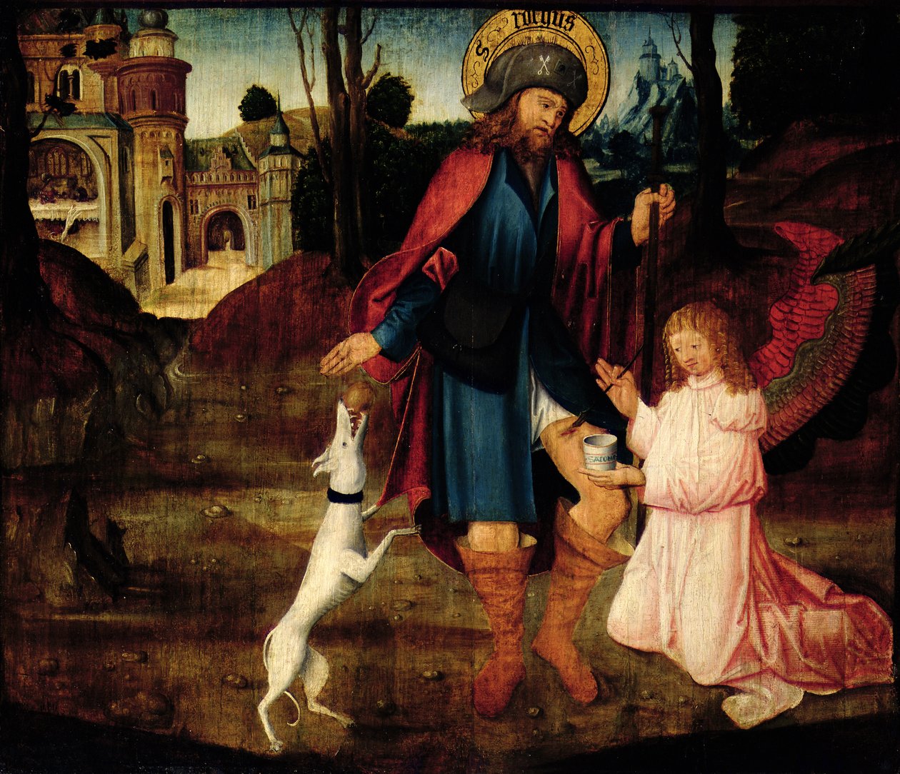 The Healing of Saint Roch (olje på tre) av German School