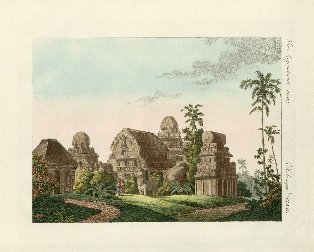 Den indiske pagoden i Mahabalipuram (farget gravering) av German School