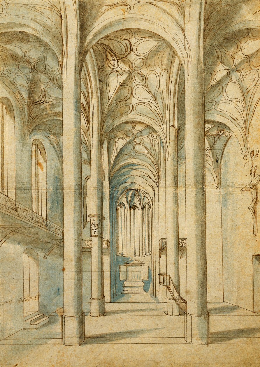 Interiøret til en gotisk kirke, 1592 av German School
