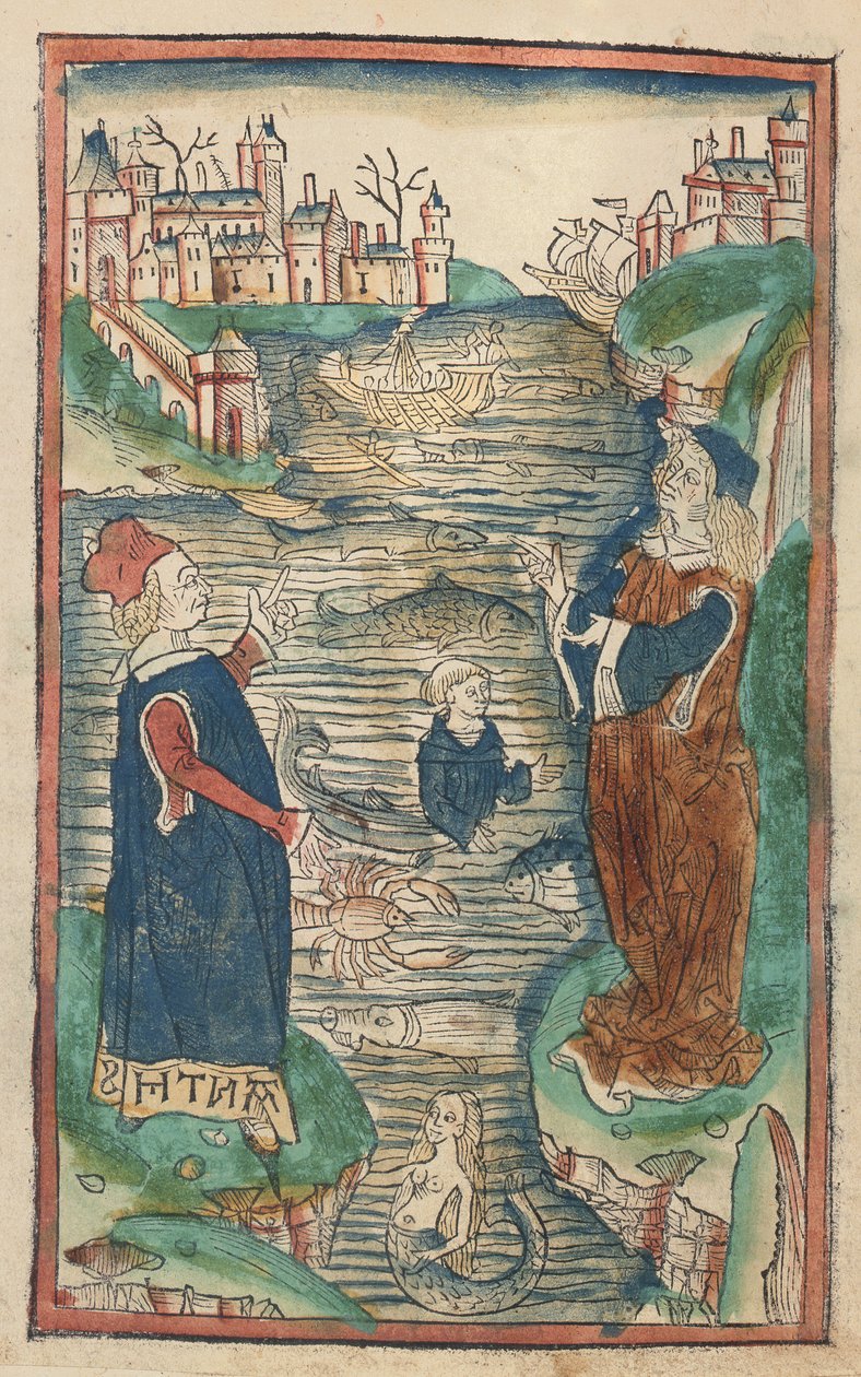 Fiskenes rike, illustrasjon fra Hortus Sanitatis, 1491 (farget tresnitt) av German School