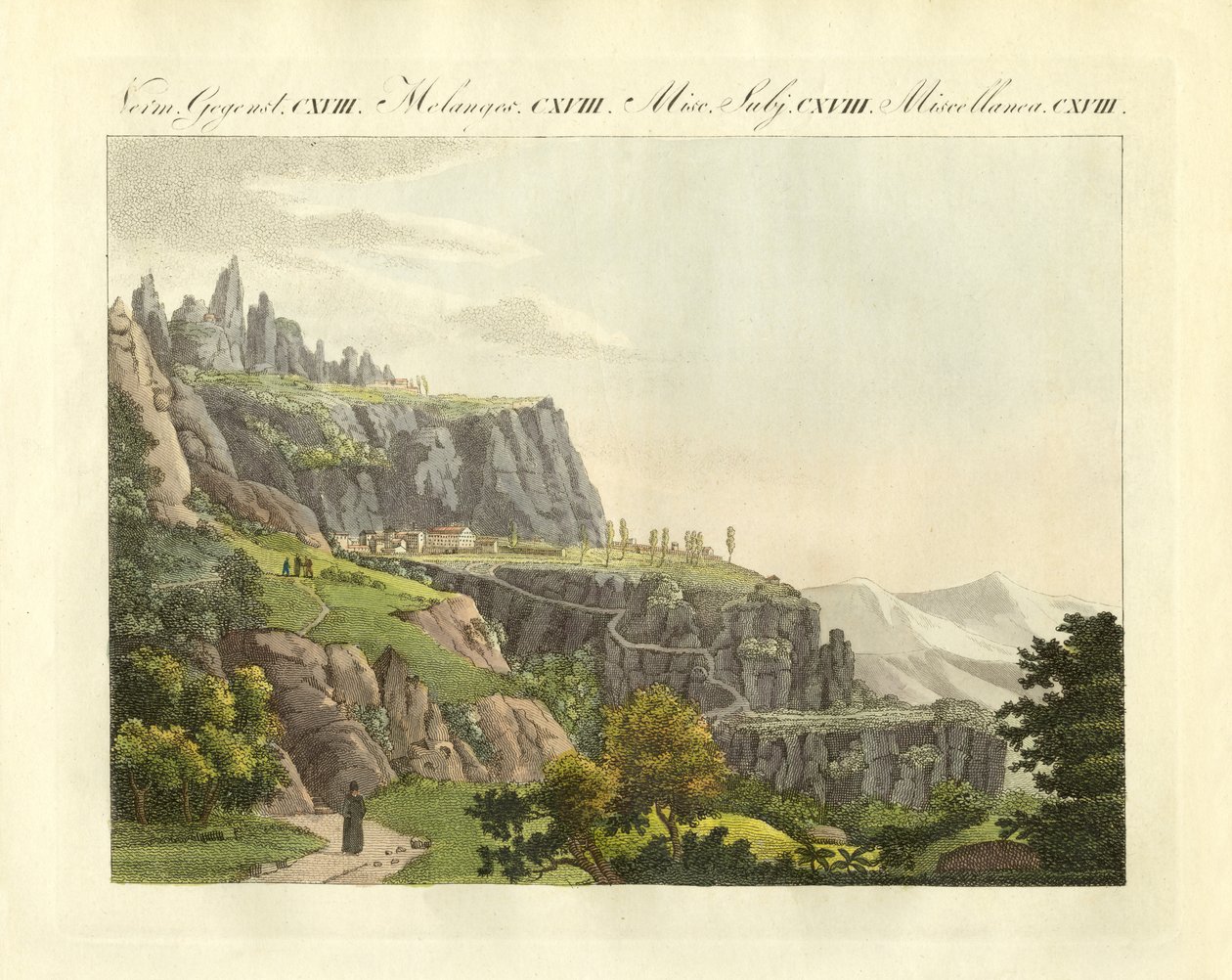Montserrat i Spania (farget gravering) av German School