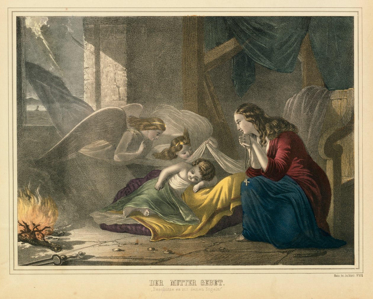 The Mothers Prayer, billedlig broadsheet utgitt av J. Scholz, Mainz, ca. 1850 av German School