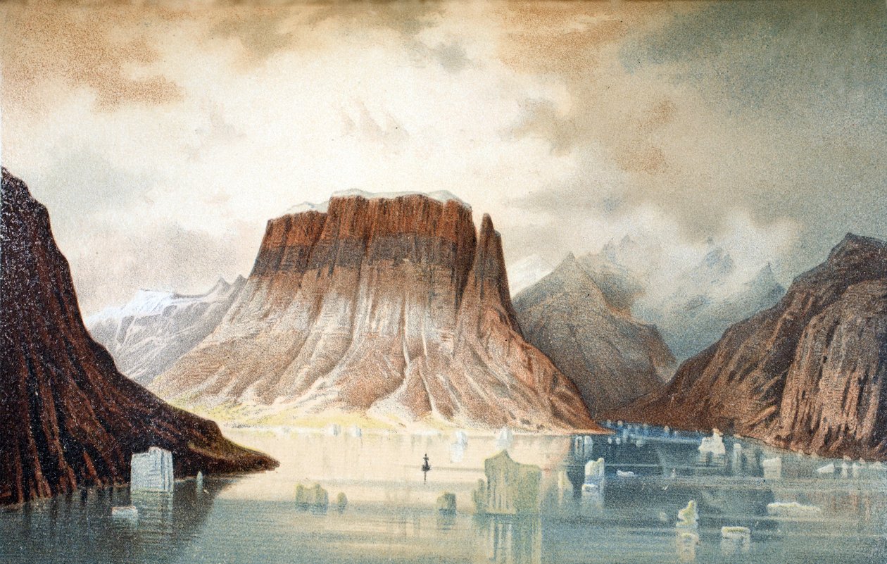 Teufelschloss-fjellet (Devils Castle) i Kejser Franz Joseph Fjord, pub. London, 1874 av German School