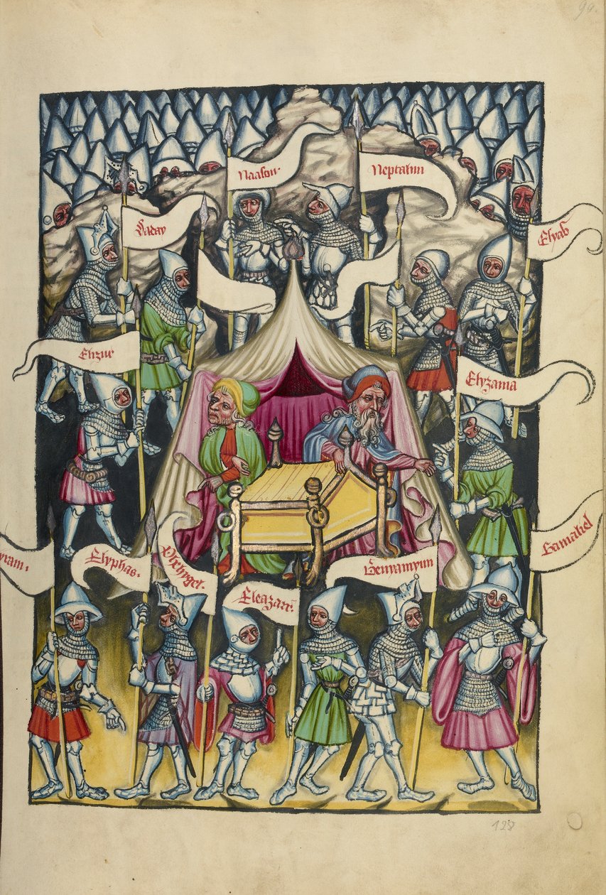 The Twelve Tribes of Israel fra Weltchronik Ms 33 fol.94, c.1400-10 (tempera, gull og sølvmaling, blekk på pergament) av German School