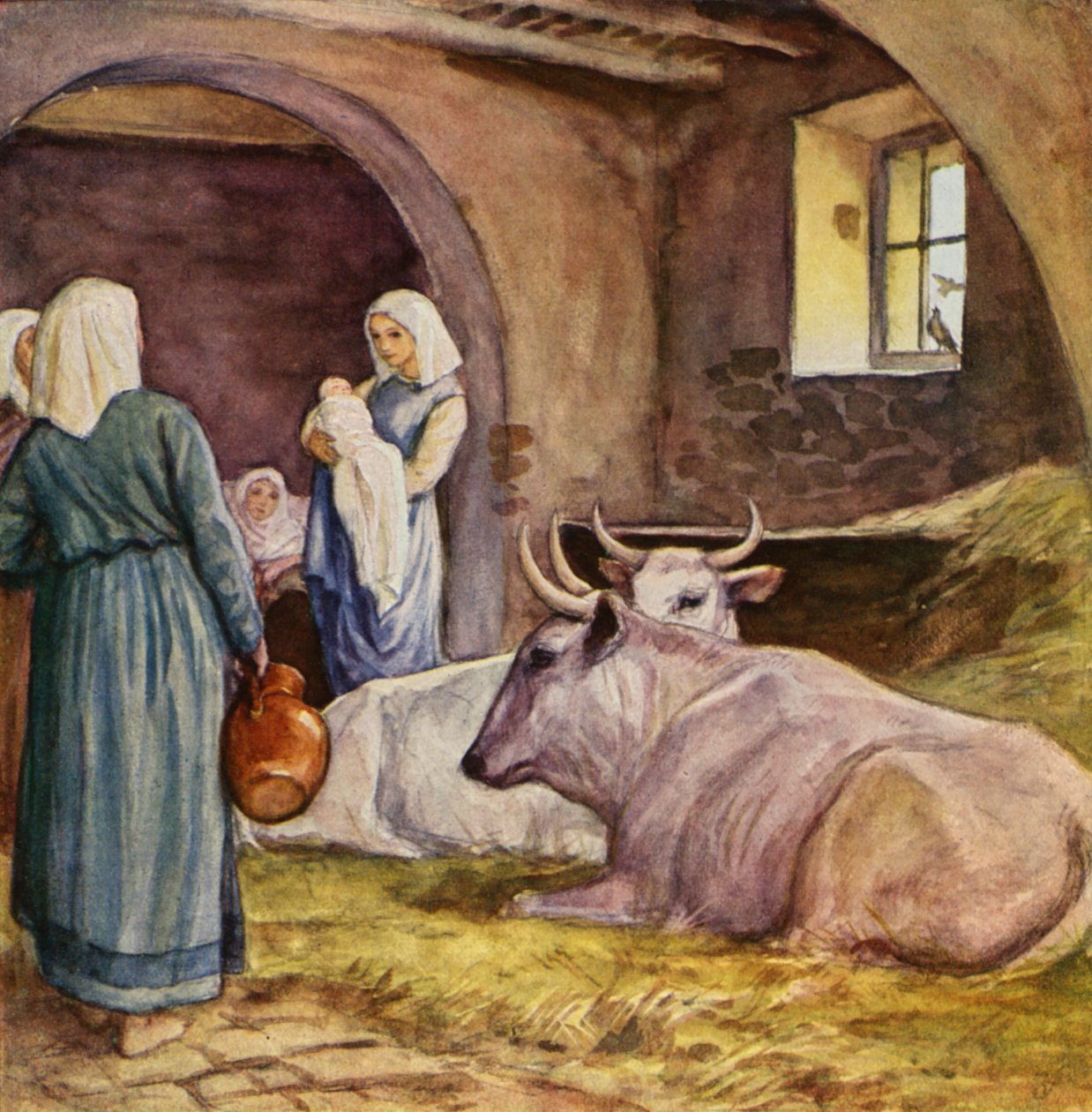 Frans av St. Francis fødsel (fargelitografi) av German School
