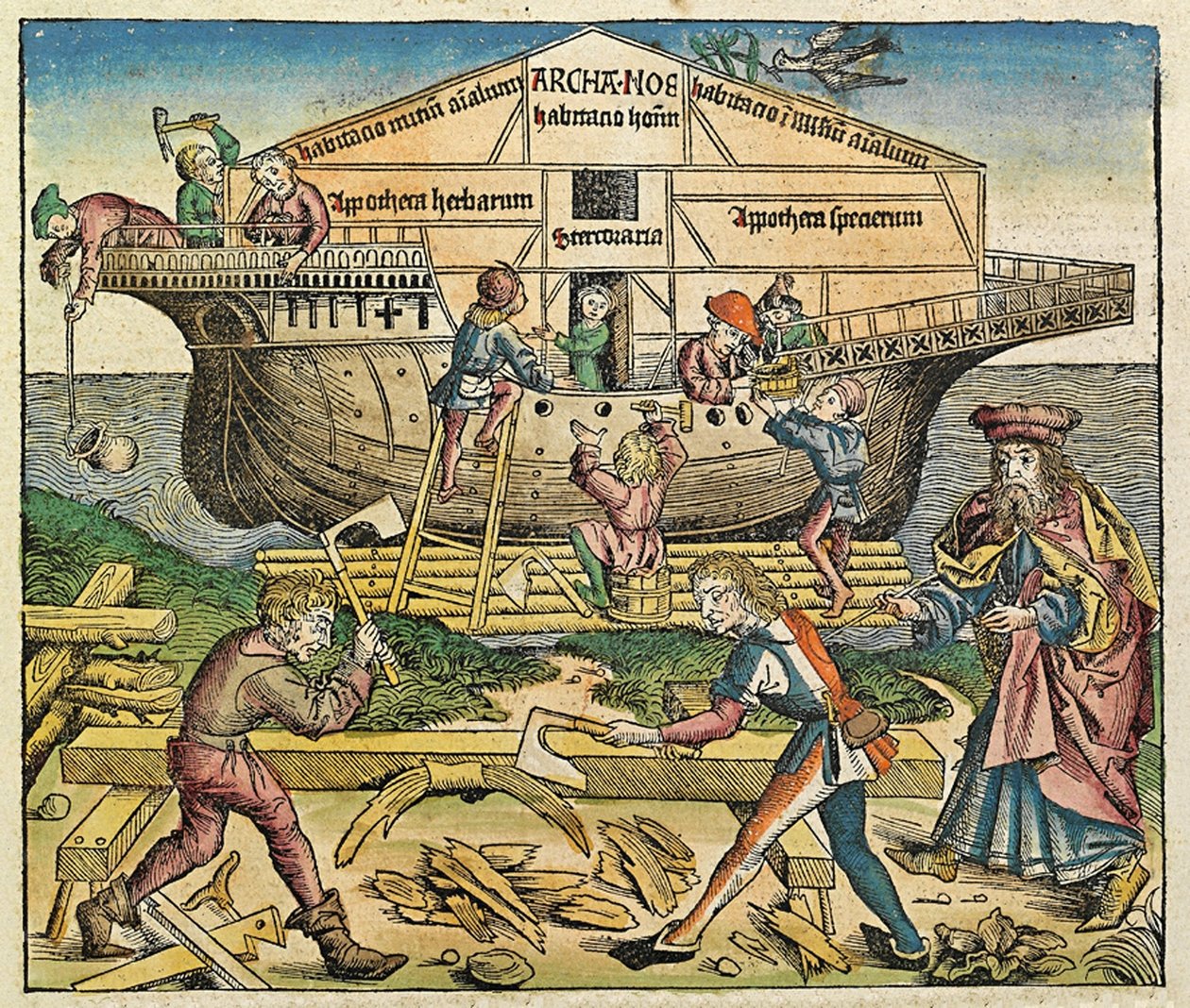 Bygningen av Noahs Ark, publisert i Nuremberg Chronicle, 1493 av German School