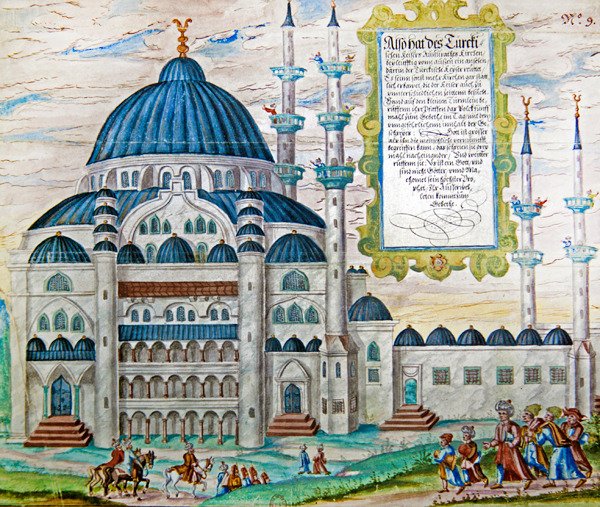 Oppfordringen til bønn i en moske i Tyrkia (gouache på papir) av German School