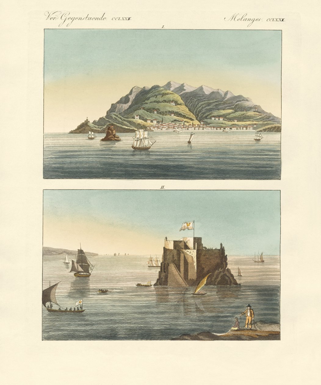 Byen Funchal og Fort Loo på øya Madeira (farget gravering) av German School