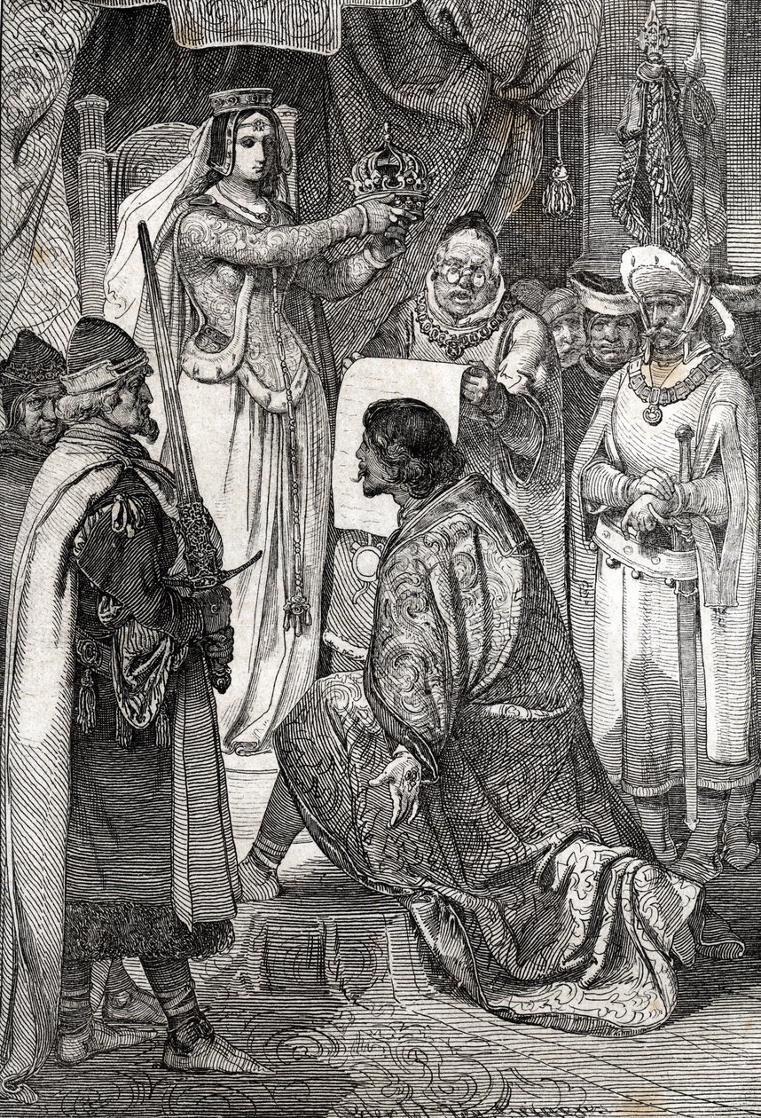 Kroningen av Erik XIII av Pommern som konge av av de nordiske kongedømmene Sverige, Danmark og Norge, av Margaret I av Danmark av German School