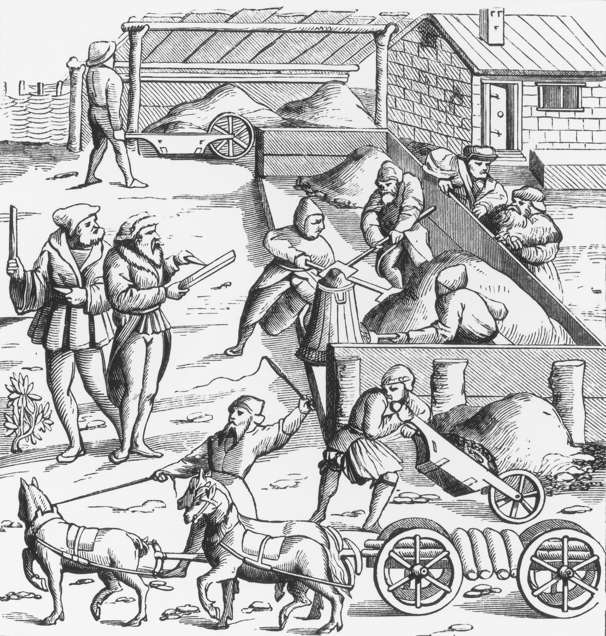 Utvinning av metaller, etter et tresnitt i Cosmographie Universelle of Munster, publisert 1552 av German School