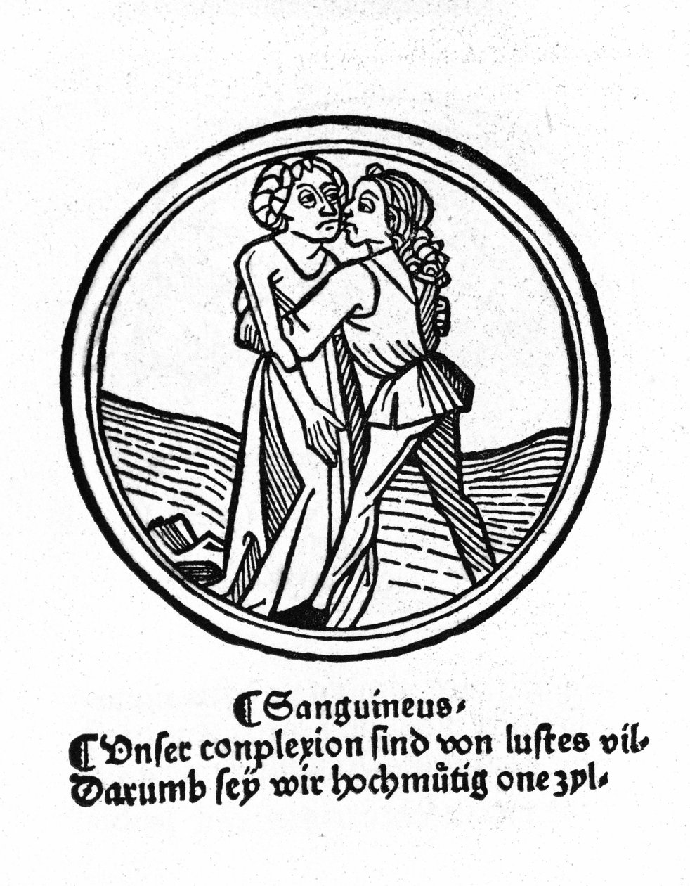 De fire temperamentene: blodet (varmt og snillt). Xylografi, Augsburg 1480. av German School