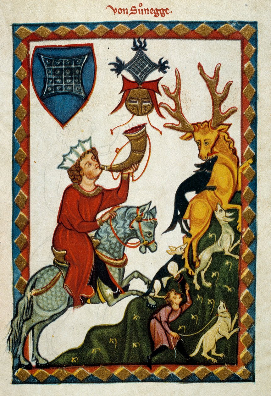 Jaktens gleder: Kong Radin av Hohenstaufen, konge av Sicilia (Italia) og Jerusalem (Israel) under navnet Conrad II, hertugen av Swabia under navnet Conrad III og kongen av romerne under navnet Conrad V (1252) -1268) jakter hjort. Illuminat av German School