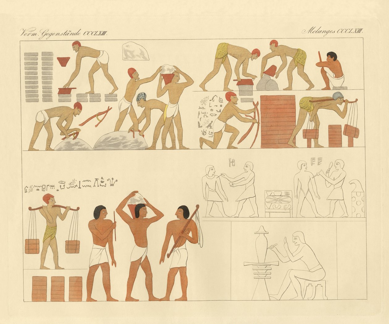 Jødenes slaveri i Egypt representert på et 3000 år gammelt bilde i en grav i Øvre-Egypt (farget gravering) av German School