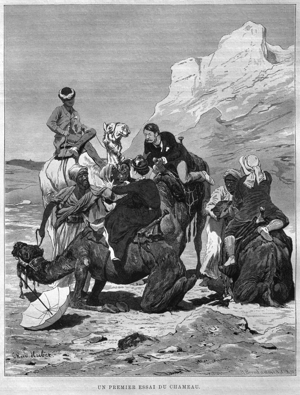 Turister på kamelryggen, fra LEgypte av Georg Moritz Ebers (1837-98), 1881 (bw gravering) av German School